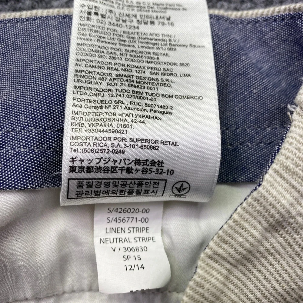 Banana Republic Mens Sz 35 Linen Cotton Pinstripe Pants Cream Tan Straight Leg